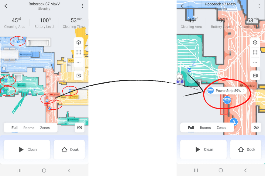 Обнаруженные препятствия отмечены на карте квартиры   